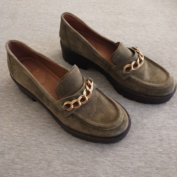 Sam Edelman Women's Taelor Chain Link Olive Suede Lug Sole Loafers Size 8M - Picture 2 of 16